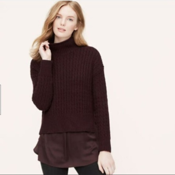 Loft Sweaters | Loft Plum Cable Knit Turtleneck Step Hem Sweater | Color: Purple | Size: S | Staygoldenthrft's Closet